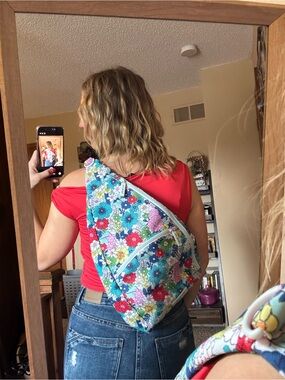 Vera Bradley Floral Pattern Crossbody Sling Bag - Blue Multi
